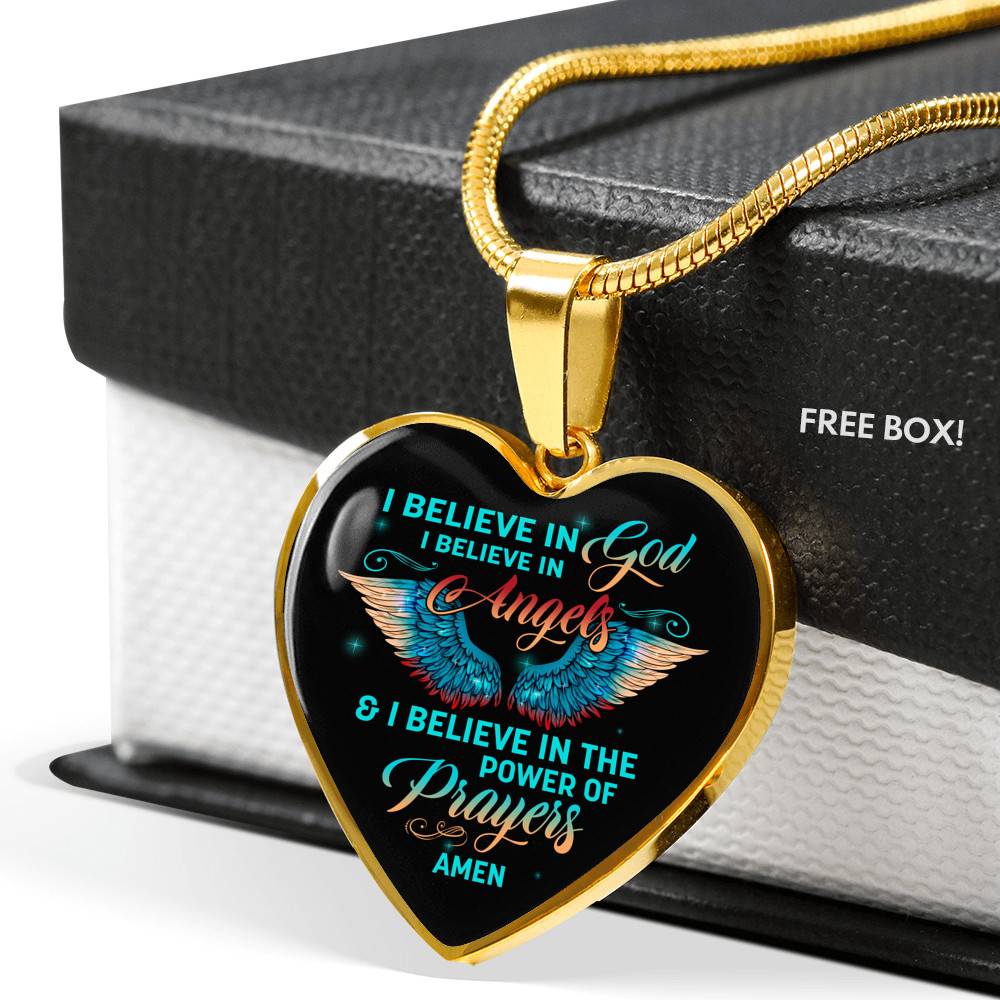 I Believe In God I Believe In Angels And I Believe In The Power Of Prayers Heart Pendant Necklace - Heart Luxury Necklace (Gold Plated)