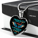 I Believe In God I Believe In Angels And I Believe In The Power Of Prayers Heart Pendant Necklace - Heart Luxury Necklace (Silver)