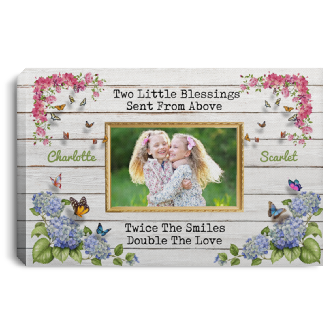Custom Photo Two Little Blessings Sent from Above Framed Canvas - Unframed Poster - Home Wall Art, White, 0.75'' Framed Canvas