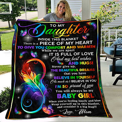 Alternative view of Mom To My Daughter Inside This Blanket There Is a Piece Of My Heart To Give You Comfort Rainbow Feather Fleece Blanket