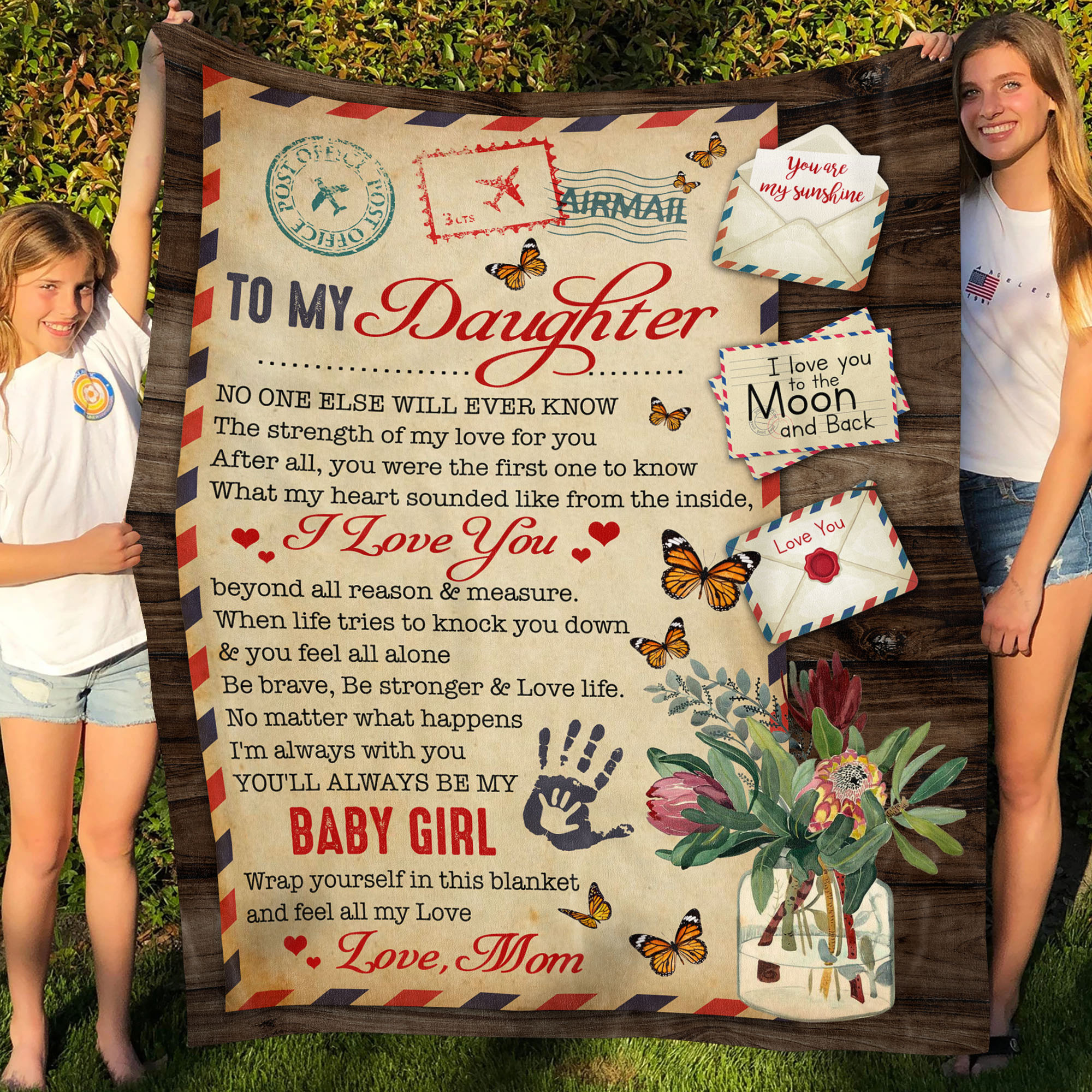 5VT. To My Daughter No One Else Letter Butterfly blanket mockup