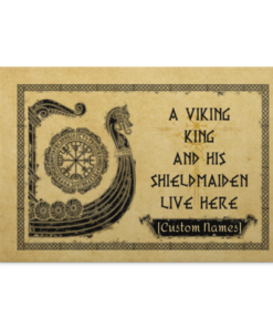 Personalized A Viking King And His Shieldmaiden Live Here Framed Canvas Prints - Viking Couple Unframed Poster, White, 0.75'' Framed Canvas