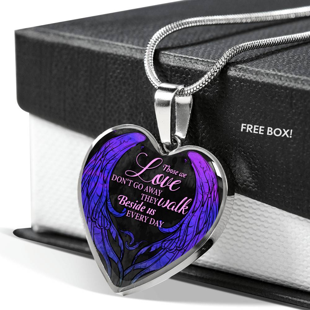 Those We Love Don't Go Away They Walk Beside Us Everyday Wings Memorial Heart Pendant Necklace - Heart Luxury Necklace (Silver)