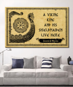 Alternative view of Personalized A Viking King And His Shieldmaiden Live Here Framed Canvas Prints - Viking Couple Unframed Poster