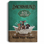 Dachshund And Co Bath Soap Established 1959 Framed Canvas Prints - Wash Your Wiener Unframed Poster, White, 0.75'' Framed Canvas