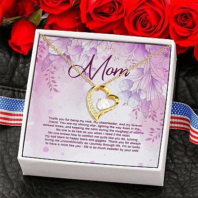 Alternative view of Mom Thank You For Being My Rock My Cheerleader And My Forever Friend Interlocking Hearts Pendant Necklace