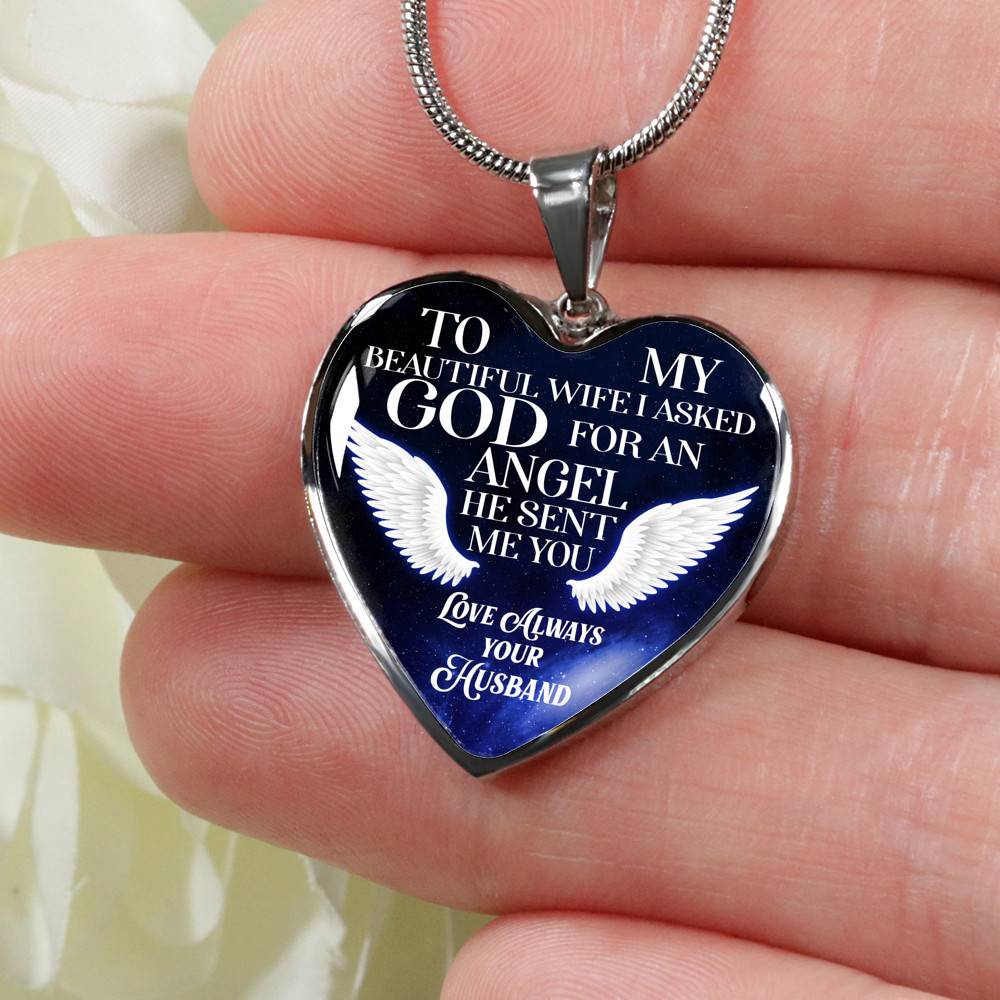 To My Beautiful Wife I Asked God For An Angel He Sent Me You Heart Pendant Necklace - Heart Luxury Necklace (Silver) To My Beautiful Wife I Asked God For An Angel He Sent Me You Heart Pendant Necklace - Heart Luxury Necklace (Silver)