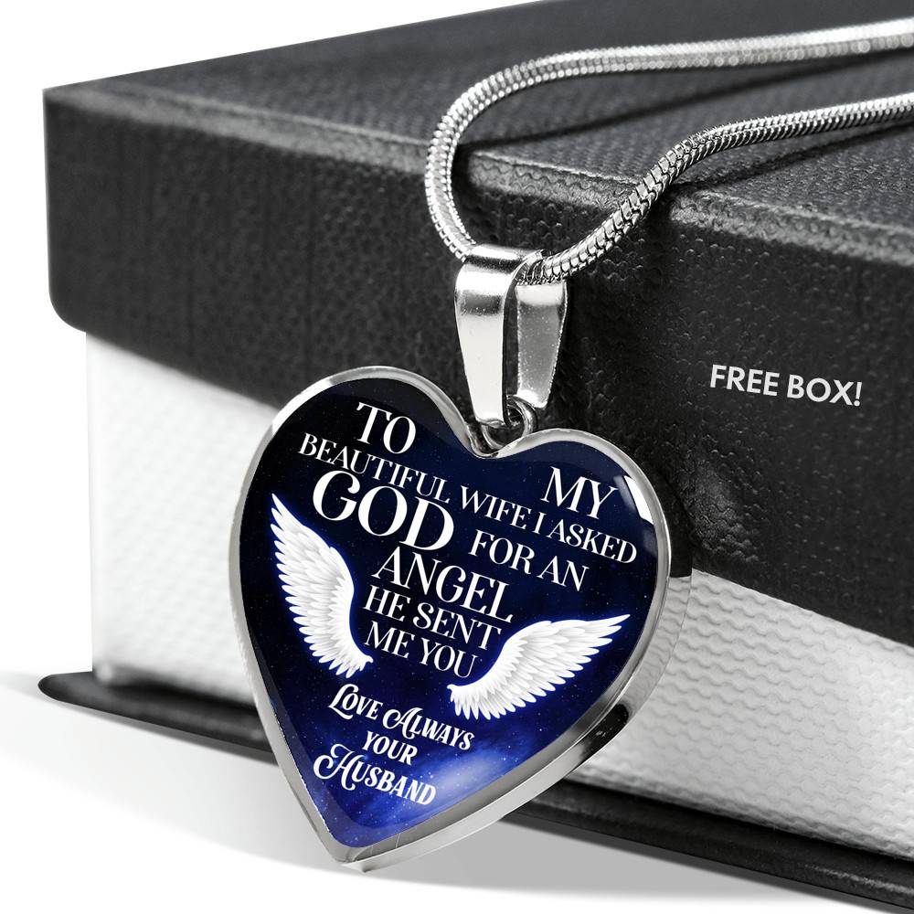 To My Beautiful Wife I Asked God For An Angel He Sent Me You Heart Pendant Necklace - Heart Luxury Necklace (Silver) To My Beautiful Wife I Asked God For An Angel He Sent Me You Heart Pendant Necklace - Heart Luxury Necklace (Silver)