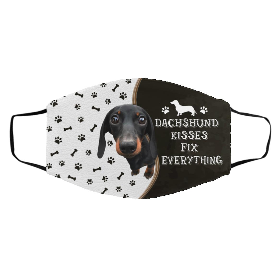 Dachshund Kisses Fix face Mask Cover, White, Cloth Face Cover – Medium/Large