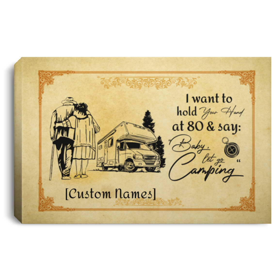 Personalized Camping I Want To Hold Your Hand At 80 Let's Go Camping Framed Canvas - Unframed Poster, White, 0.75'' Framed Canvas