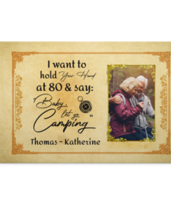 Personalized Custom Photo I Want To Hold Your Hand At 80 Let's Go Camping Framed Canvas - Unframed Poster, White, 0.75'' Framed Canvas