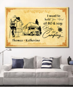 Alternative view of Personalized Camping I Want To Hold Your Hand At 80 Let's Go Camping Framed Canvas - Unframed Poster