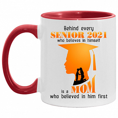 mom son, White/Red, 11 oz. Accent Mug