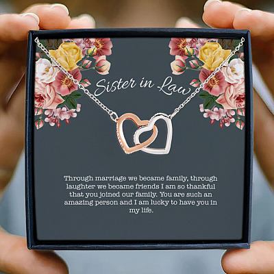 Sister In Law Through Marriage We Became Family Interlocking Hearts Pendant Necklace - Gift For Sister-In-Law