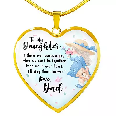 To My Daughter Keep Me In Your Heart Love Dad Heart Pendant Necklace - Daughter Necklace From Dad - Heart Luxury Necklace (Gold Plated)