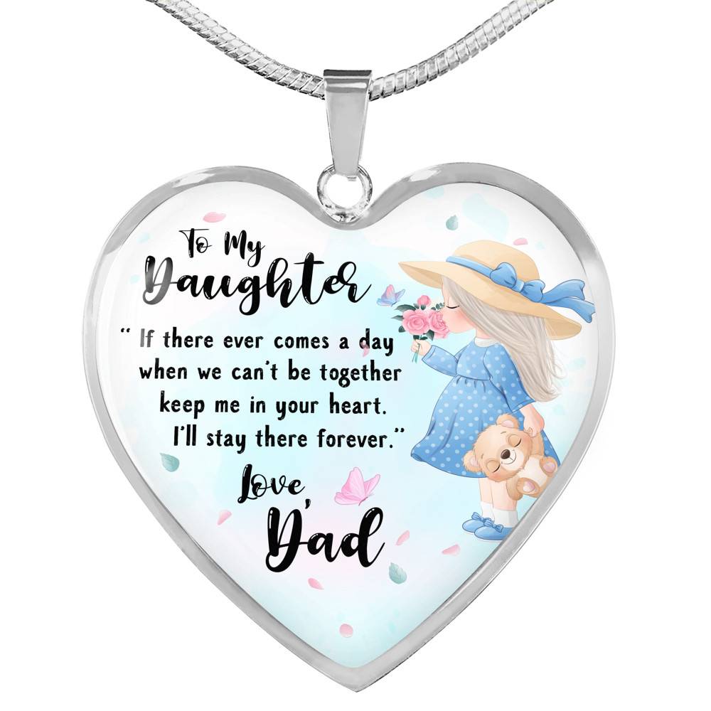 To My Daughter Keep Me In Your Heart Love Dad Heart Pendant Necklace - Daughter Necklace From Dad - Heart Luxury Necklace (Silver) To My Daughter Keep Me In Your Heart Love Dad Heart Pendant Necklace - Daughter Necklace From Dad - Heart Luxury Necklace (Silver)