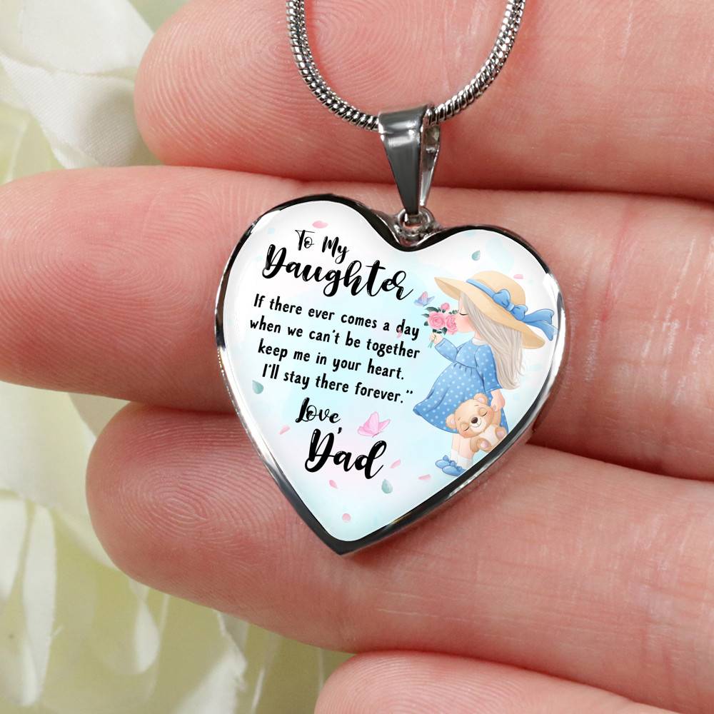 To My Daughter Keep Me In Your Heart Love Dad Heart Pendant Necklace - Daughter Necklace From Dad - Heart Luxury Necklace (Silver) To My Daughter Keep Me In Your Heart Love Dad Heart Pendant Necklace - Daughter Necklace From Dad - Heart Luxury Necklace (Silver)