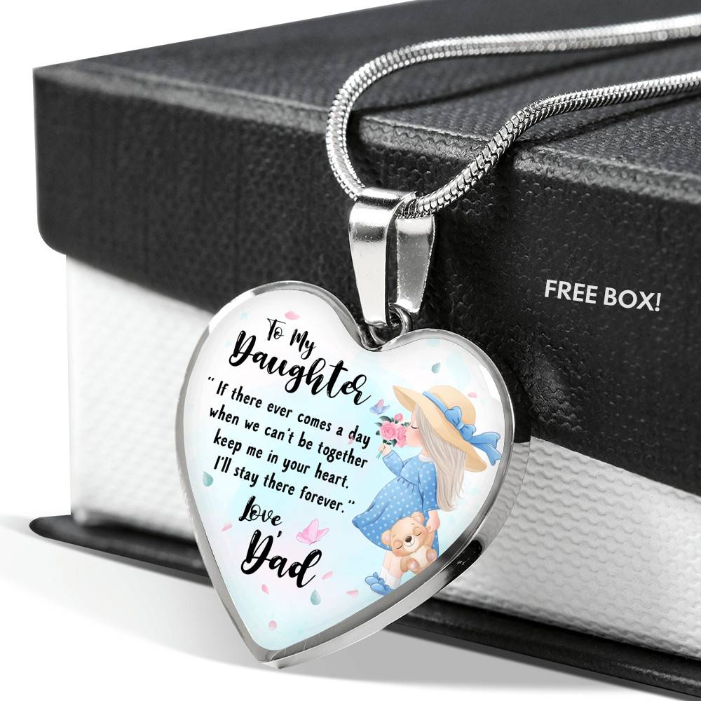 To My Daughter Keep Me In Your Heart Love Dad Heart Pendant Necklace - Daughter Necklace From Dad - Heart Luxury Necklace (Silver) To My Daughter Keep Me In Your Heart Love Dad Heart Pendant Necklace - Daughter Necklace From Dad - Heart Luxury Necklace (Silver)