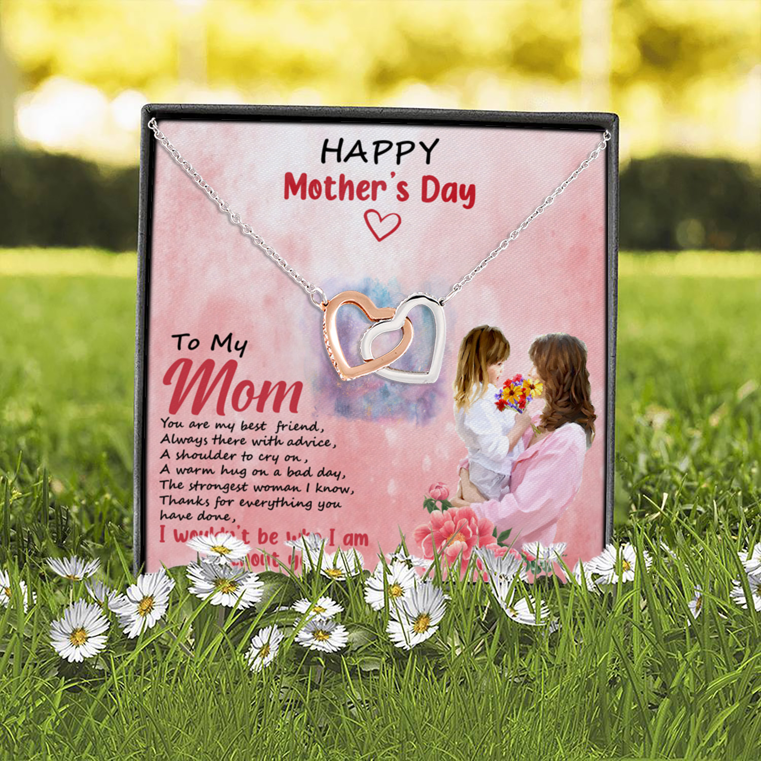 4UT. Mom Child Hugging (6) Interlocking Hearts Necklace 2