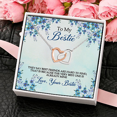 To My Bestie They Say Best Friends Are Hard To Find Interlocking Hearts Pendant Necklace - Bestie Gifts