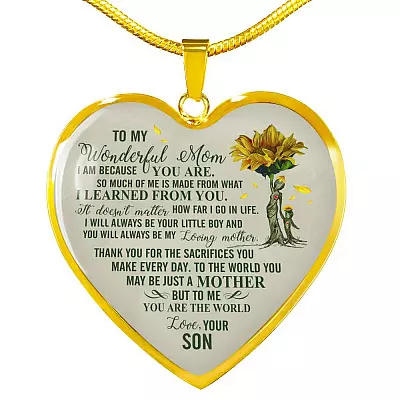 Son To My Wonderful Mom I Am Because You Are So Much Of Me Is Made From Heart Pendant Necklace - Heart Luxury Necklace (Gold Plated)