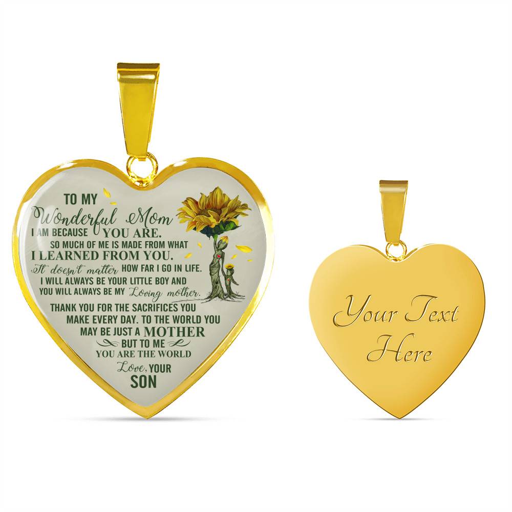 Son To My Wonderful Mom I Am Because You Are So Much Of Me Is Made From Heart Pendant Necklace - Heart Luxury Necklace (Gold Plated)