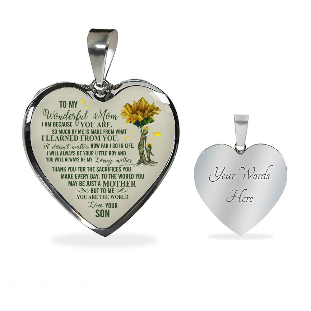Son To My Wonderful Mom I Am Because You Are So Much Of Me Is Made From Heart Pendant Necklace - Heart Luxury Necklace (Silver)