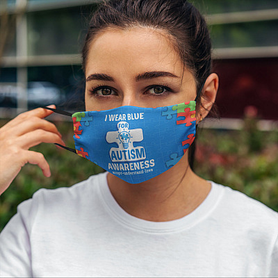 Alternative view of I Wear Blue for Autism Awareness Accept Understand Love Washable Reusable Face Mask