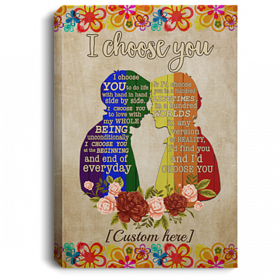 Personalized LGBT Gay Couple I Choose You to Do Life with Hand in Hand Gallery Wrapped Framed Canvas Prints - Unframed Poster - Home Decor Wall Art, White, 0.75'' Framed Canvas