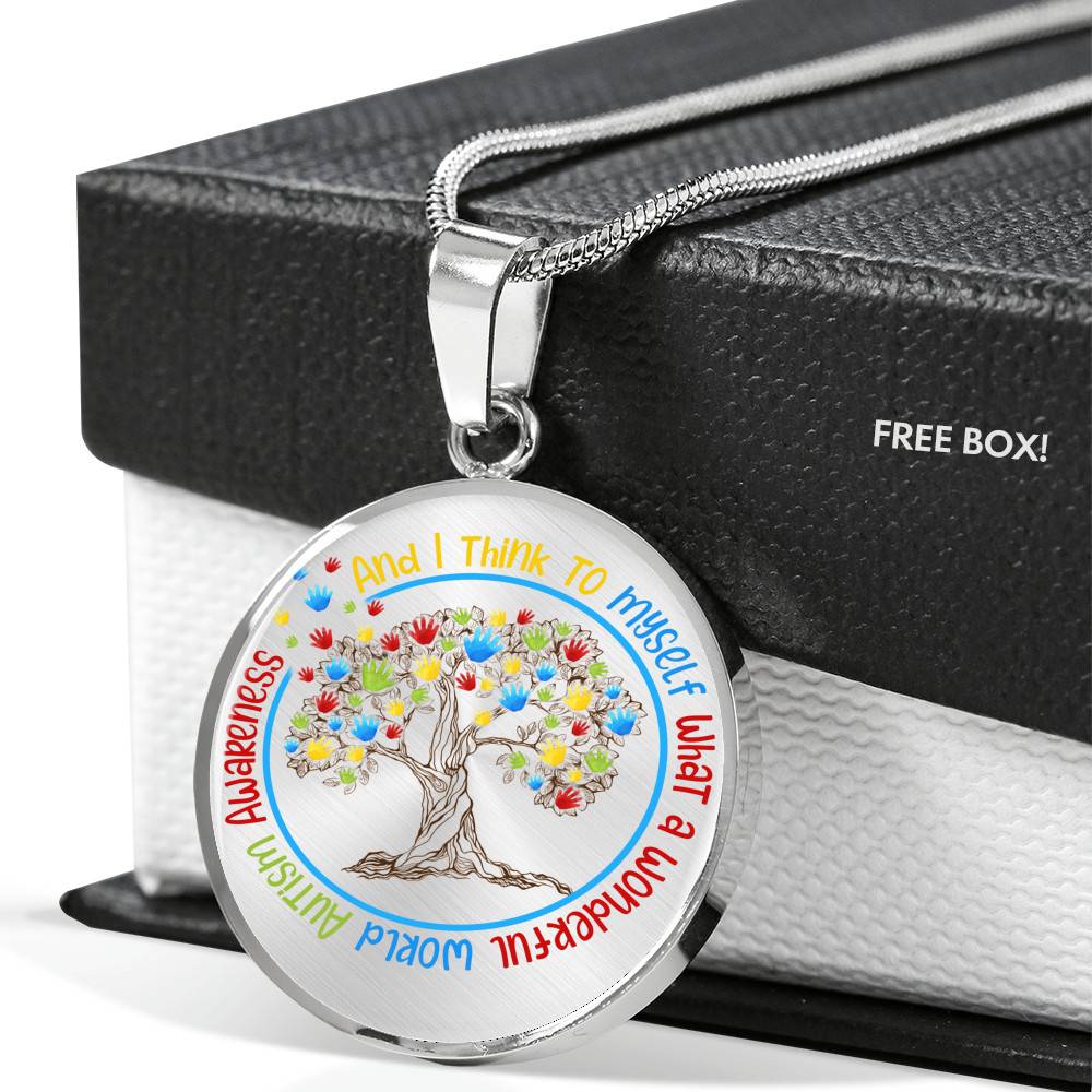 Autism Awareness And I Think To MySelf Circle Pendant Necklace - Autism Awareness Gifts - Circle Luxury Necklace (Silver)