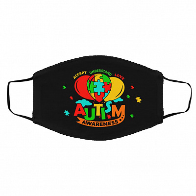 Autism Awareness Day 2021, Black, Cloth Face Cover – Medium/Large