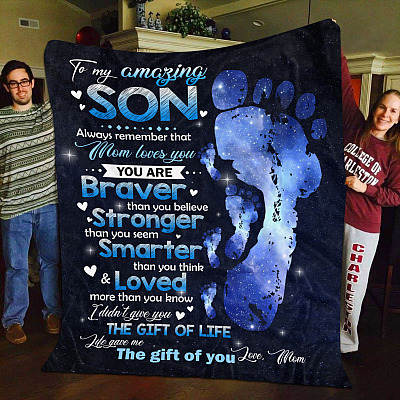 Alternative view of To My Amazing Son Always Remember that Mom Loves You You Are Braver Fleece Blanket - Mink Blanket