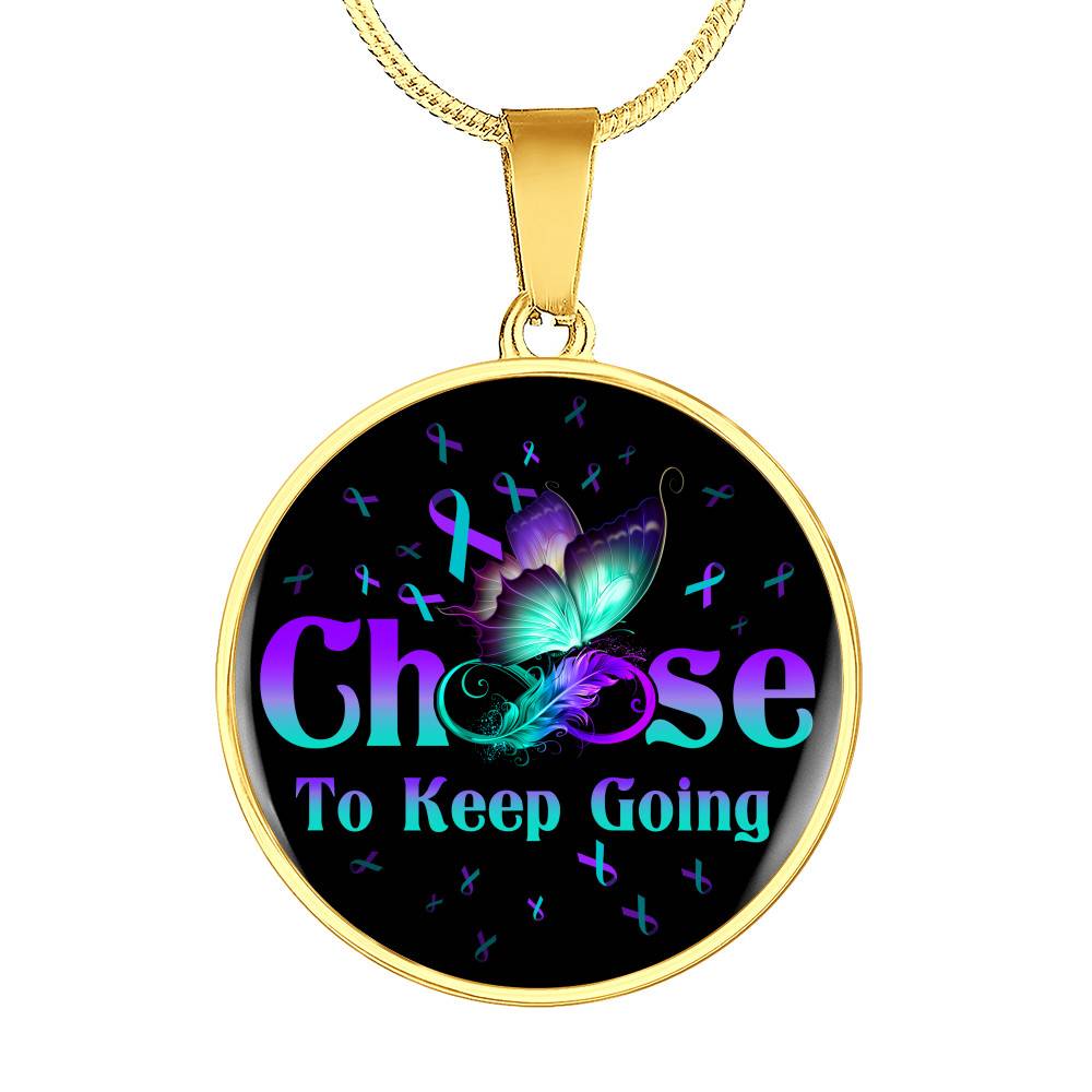 Butterfly Choose To Keep Going Circle Pendant Necklace - Circle Luxury Necklace (Gold Plated)