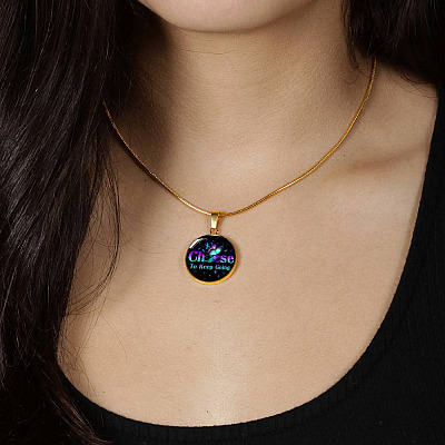 Butterfly Choose To Keep Going Circle Pendant Necklace - Circle Luxury Necklace (Gold Plated)