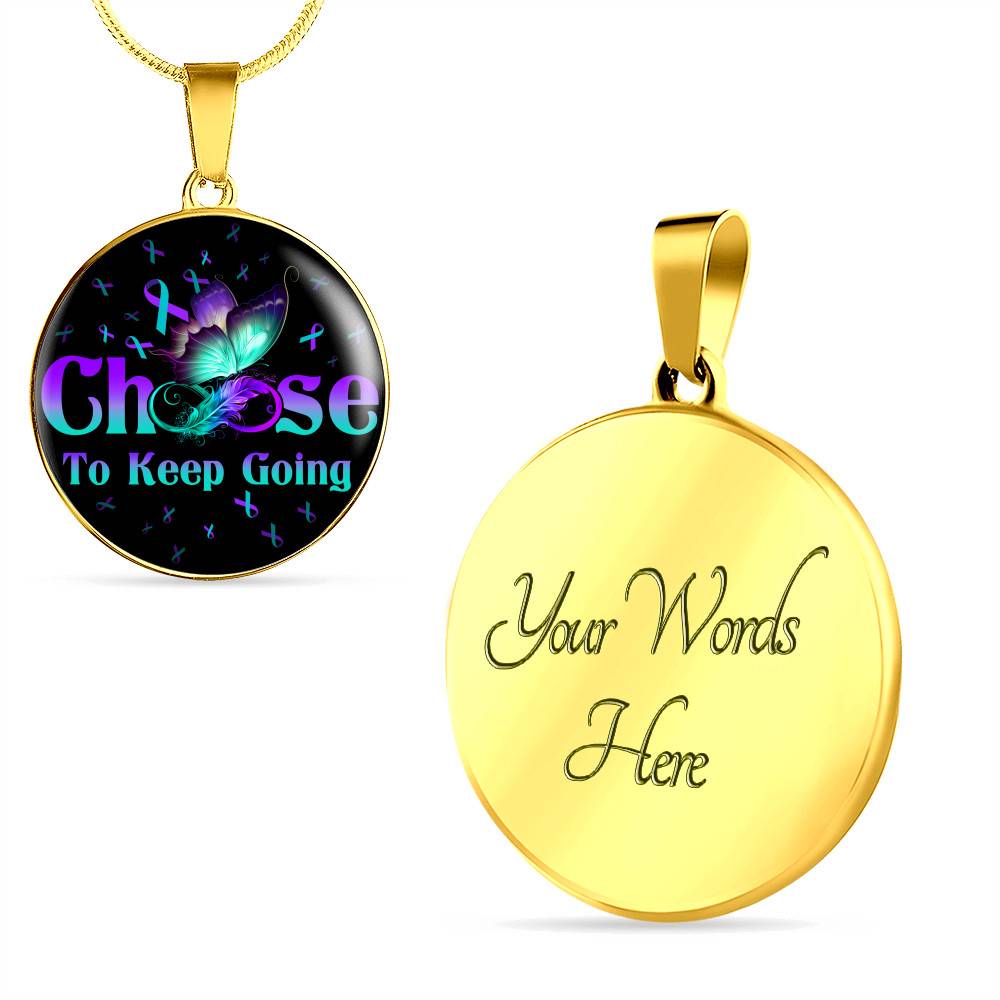 Butterfly Choose To Keep Going Circle Pendant Necklace - Circle Luxury Necklace (Gold Plated)