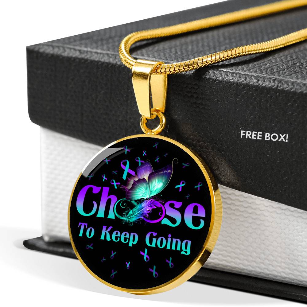Butterfly Choose To Keep Going Circle Pendant Necklace - Circle Luxury Necklace (Gold Plated)