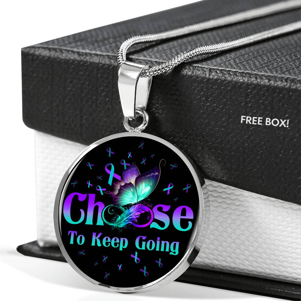 Butterfly Choose To Keep Going Circle Pendant Necklace - Circle Luxury Necklace (Silver)