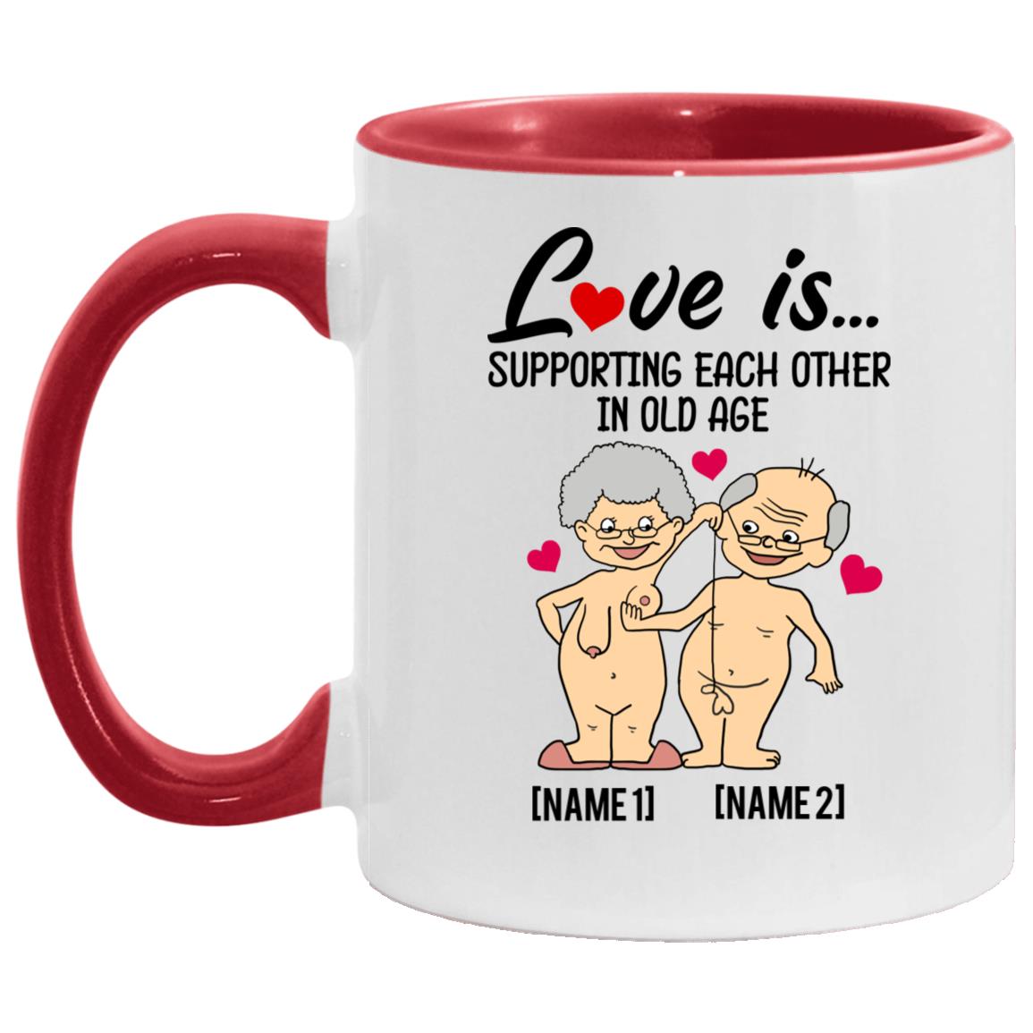 Personalized Love Is Supporting accent, White/Red, 11 oz. Accent Mug