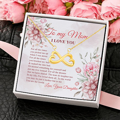 To My Mom I Love You To Me You Are the World Mother Daughter Gift Infinity Heart Pendant Necklace