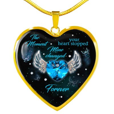 The Moment Your Heart Stopped Mine Changed Forever Heart Pendant Necklace - Heart Luxury Necklace (Gold Plated)