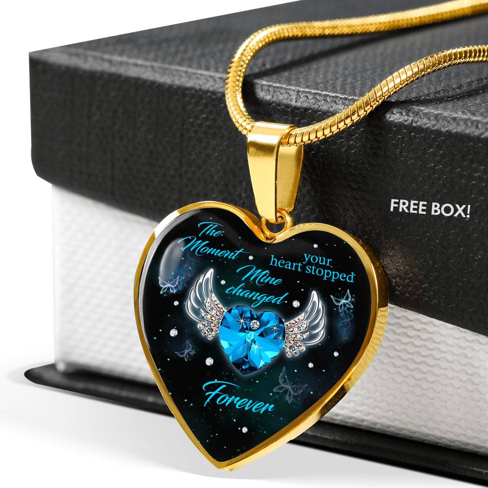 The Moment Your Heart Stopped Mine Changed Forever Heart Pendant Necklace - Heart Luxury Necklace (Gold Plated)