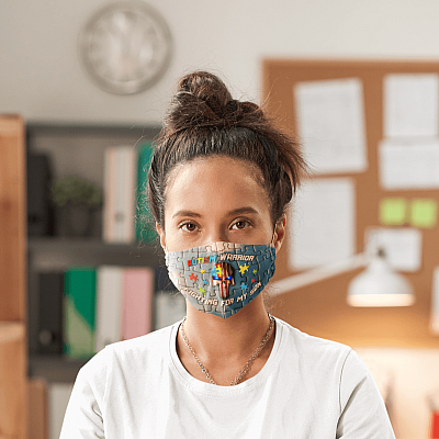 Alternative view of Autism Warrior My Son Has Autism Autism Awareness Day 2021 Washable Reusable Printed Face Mask