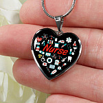 Nurse Love Heart Pendant Necklace - Heart Luxury Necklace (Silver)