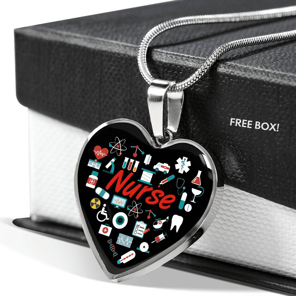 Nurse Love Heart Pendant Necklace - Heart Luxury Necklace (Silver)