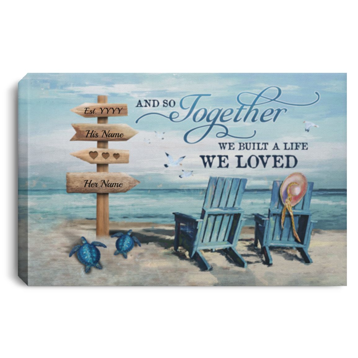 Personalized And So Together We Built A Life We Loved Beach Wrapped Framed Canvas Prints - Unframed Poster, White, 0.75'' Framed Canvas