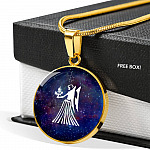 Virgo Zodiac Symbol Circle Pendant Necklace - 12 Zodiac Horoscope Jewelry - Circle Luxury Necklace (Gold Plated)