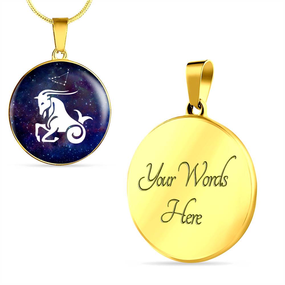 Capricorn Zodiac Symbol Circle Pendant Necklace - 12 Zodiac Horoscope Jewelry - Circle Luxury Necklace (Gold Plated)