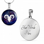 Aries Zodiac Symbol Circle Pendant Necklace - 12 Zodiac Horoscope Jewelry - Circle Luxury Necklace (Silver)