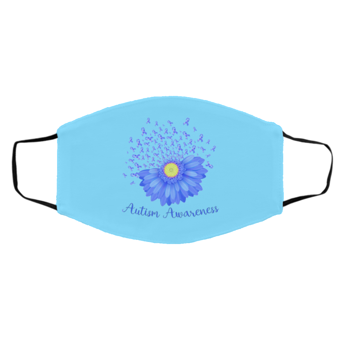 Blue Daisy Autism Awareness Day 2021 Wear Blue for Autism Washable Reusable Face Mask, Columbia Blue, Cloth Face Cover – Medium/Large