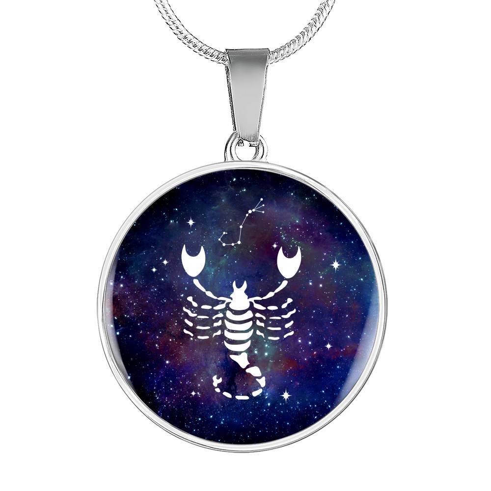 Scorpio Zodiac Symbol Circle Pendant Necklace - 12 Zodiac Horoscope Jewelry - Circle Luxury Necklace (Silver)